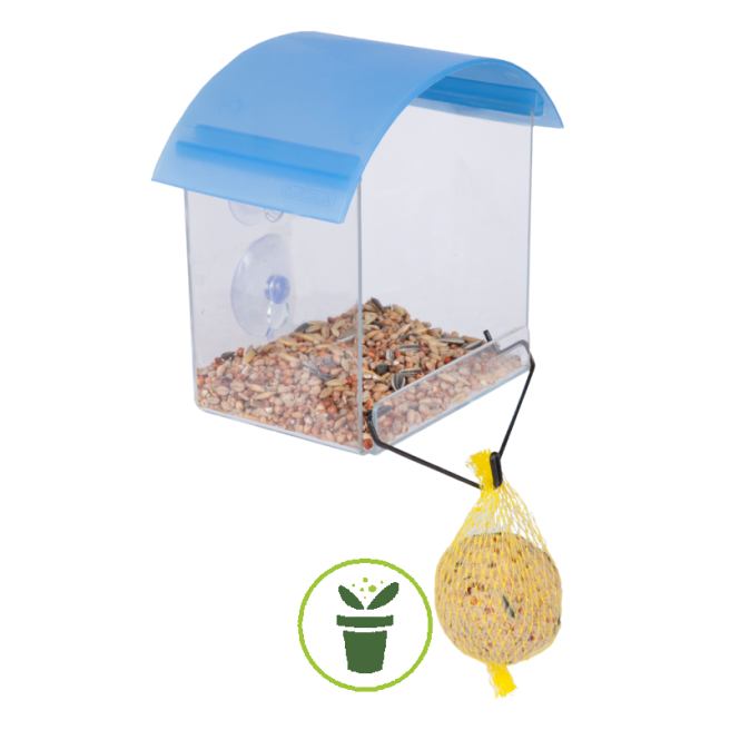 Mangeoire Oiseaux Plastique Transparent (Lot de 2) - Nichoir Plastique/Mangeoire  Transparente avec Ventouses et Plateau à