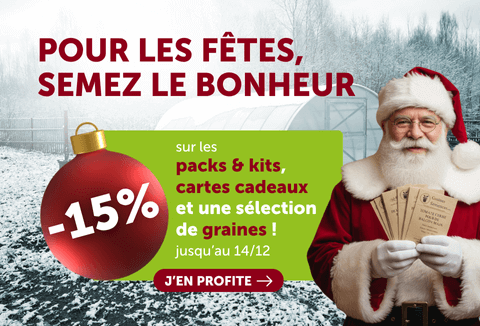 Profitez de -15% sur nos Packs & Kits de graines, cartes cadeaux et une large sélection pour un Noël 100% vert.